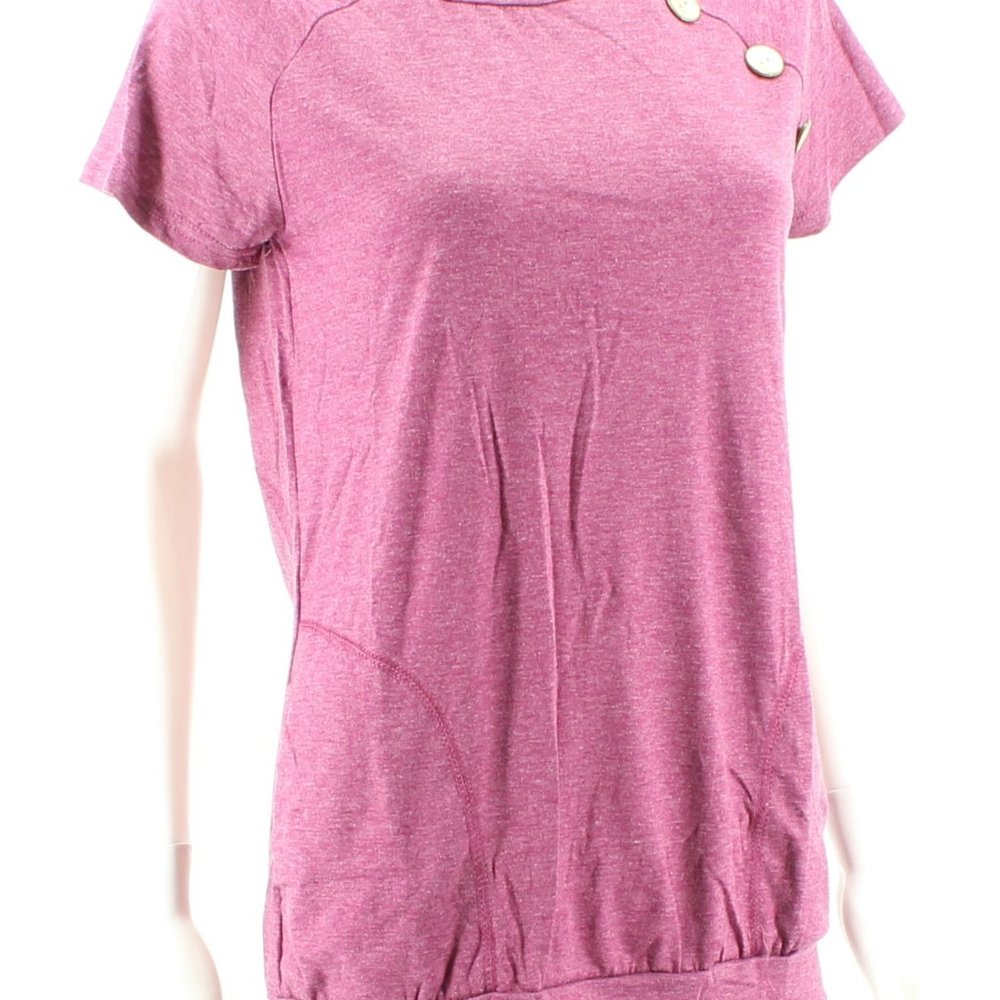 Wine Short Sleeve Tunic Top with Pockets